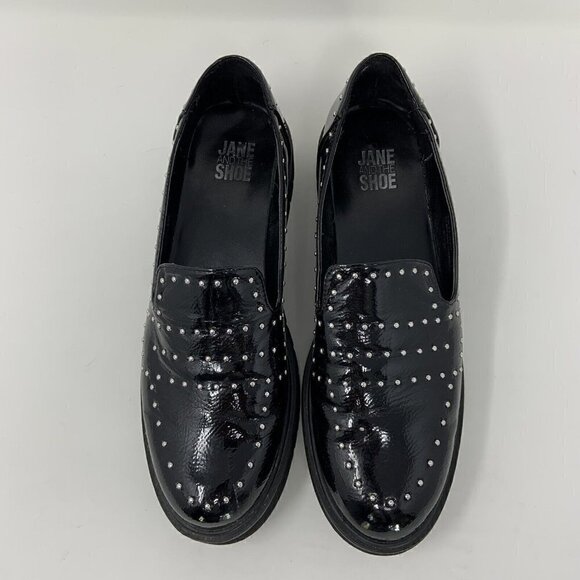 Jane and the Shoe Black Loafer Studded Patent Slip on Shoes Sz 8.5 - Picture 2 of 12